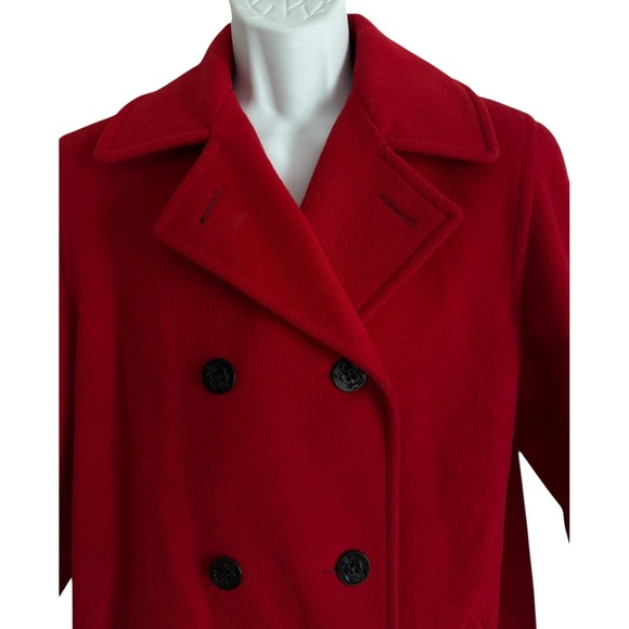 Talbots‎ Women Pea Coat 10 Red Double Breasted Wool Blend Tartan Lining - Picture 3 of 11